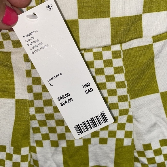 Urban Outfitters skirt pleated Noelle NEW Lime Green checkered Large mini - Picture 4 of 9